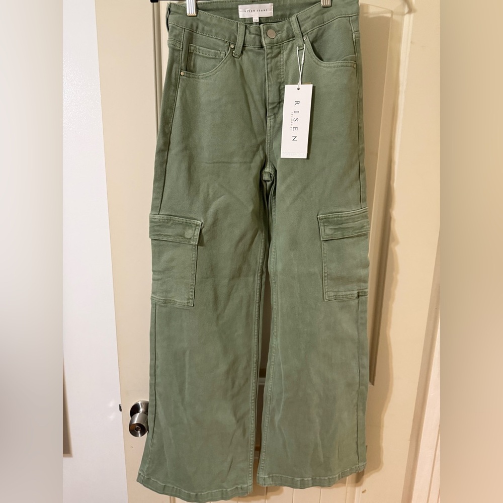 Risen Women's Olive Wide Leg Cargo Jeans